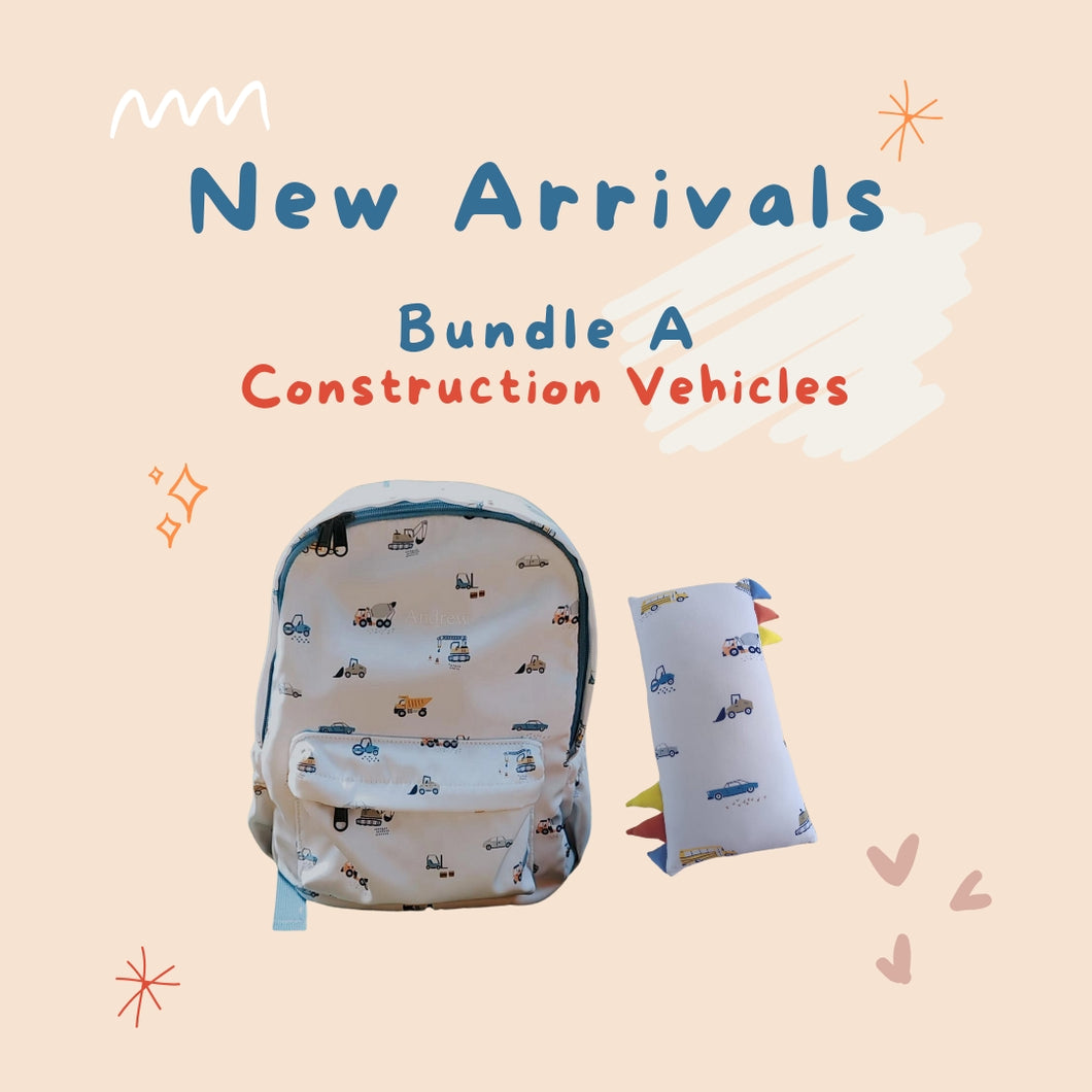 [Bundle A] Construction Vehicles Personalized Bag + Snuggly Pillow (Premium Bamboo)