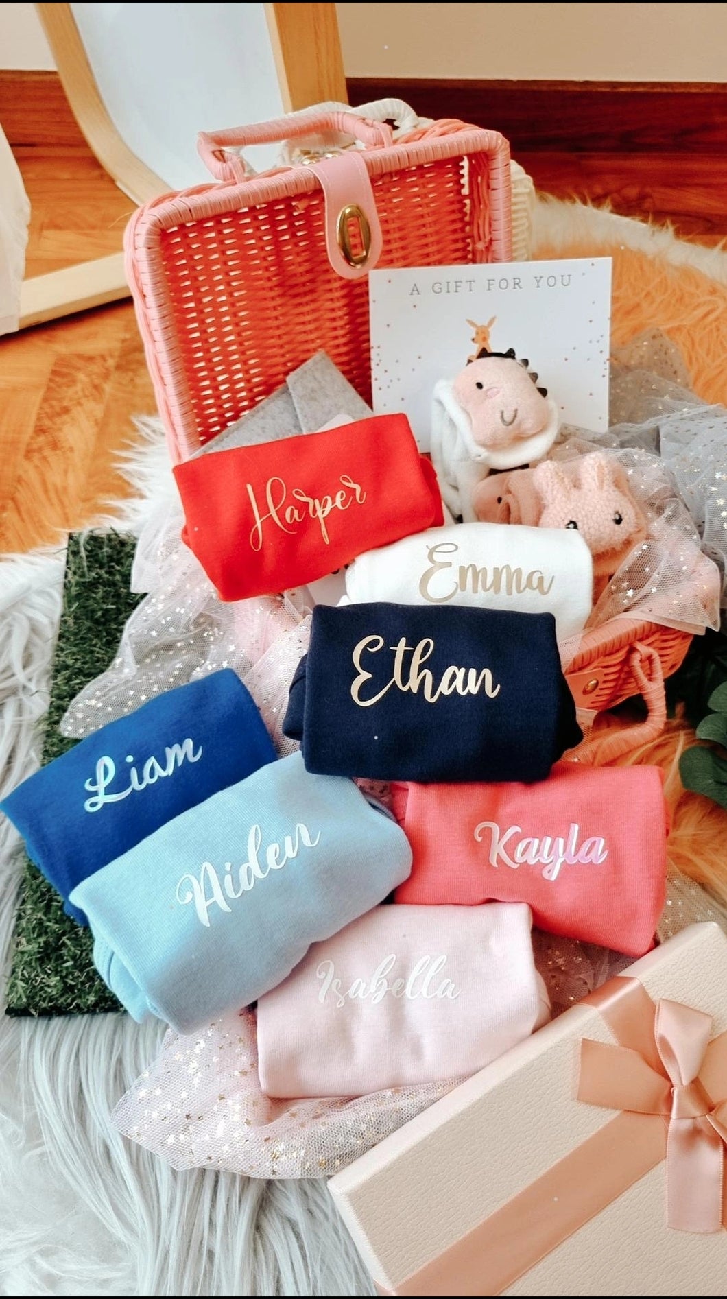 Double Happiness Newborn Baby Personalized Romper Gift Set