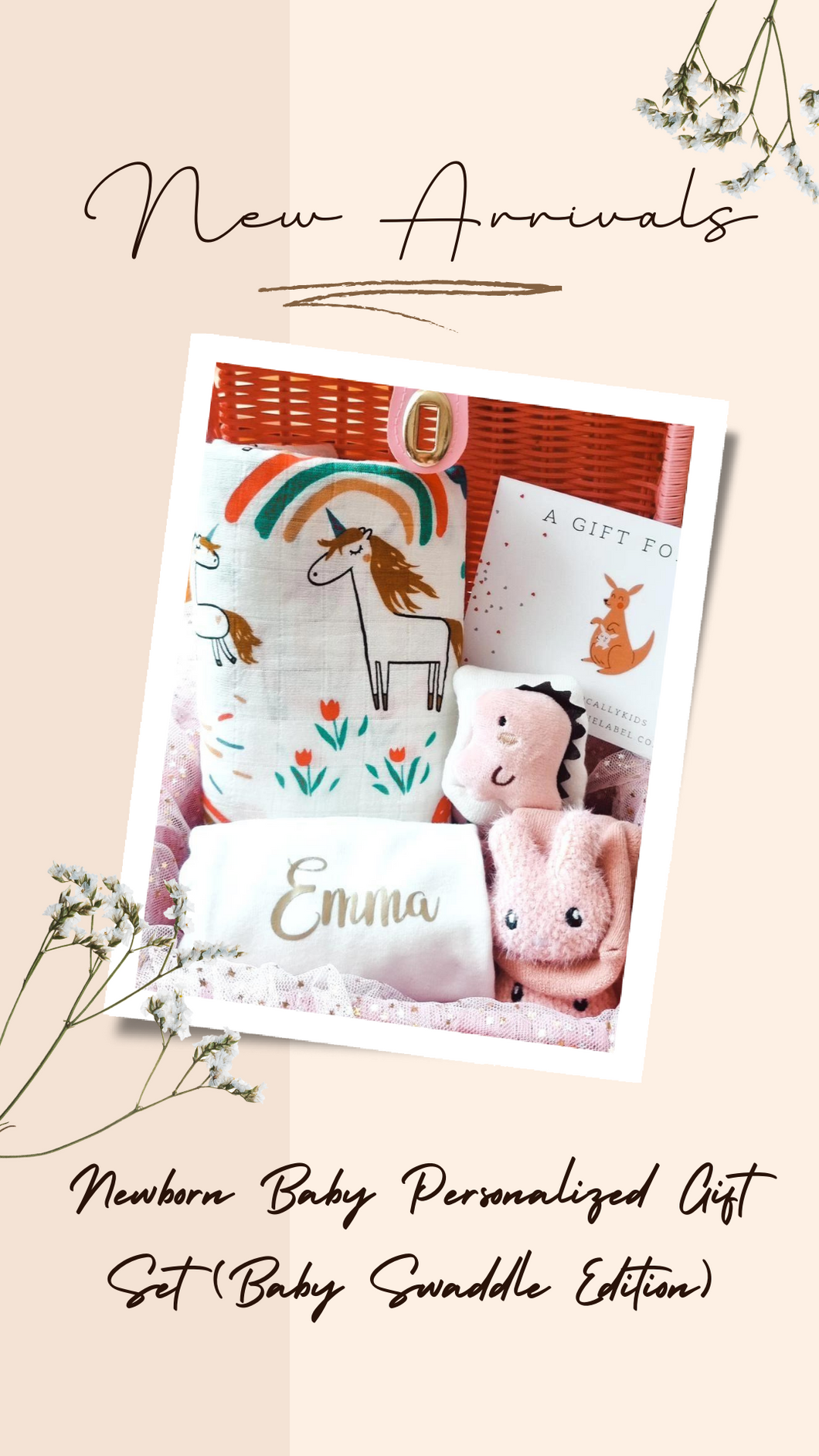 Newborn Baby Girl Personalized Gift Set (Baby Swaddle Edition)